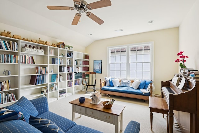 3007 General Martin Ln, Franklin, TN 37064 - living area featuring a ceiling fan, carpet, and lofted ceiling