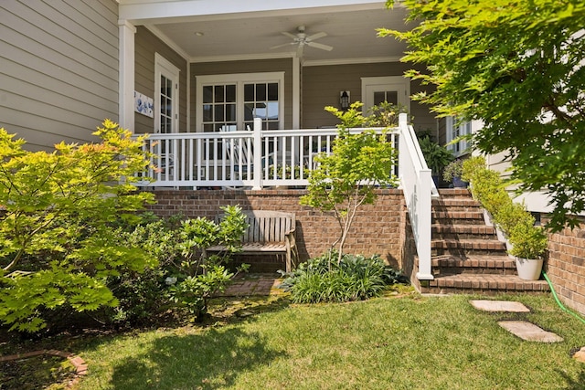 3007 General Martin Ln, Franklin, TN 37064 - view of exterior entry with a ceiling fan, a porch, and a yard