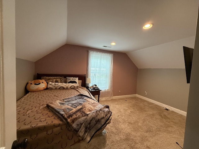 1650 E Beaverdam Rd, Centerville, TN 37033 - bedroom with lofted ceiling, carpet flooring, baseboards, and recessed lighting