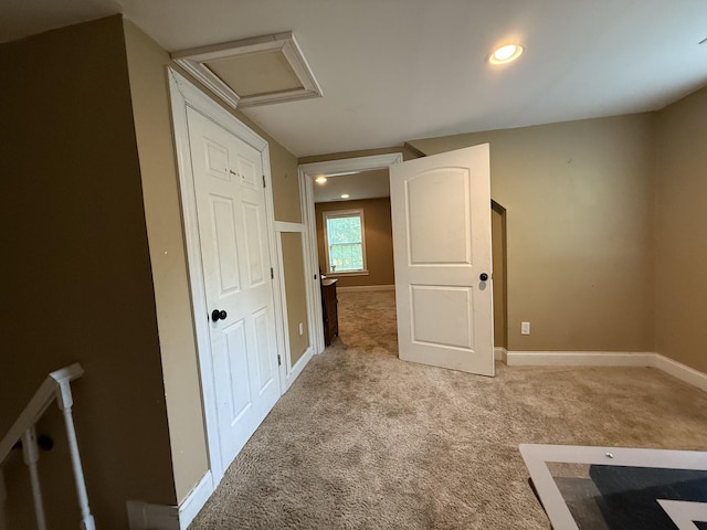 1650 E Beaverdam Rd, Centerville, TN 37033 - unfurnished bedroom featuring attic access, light carpet, baseboards, and recessed lighting