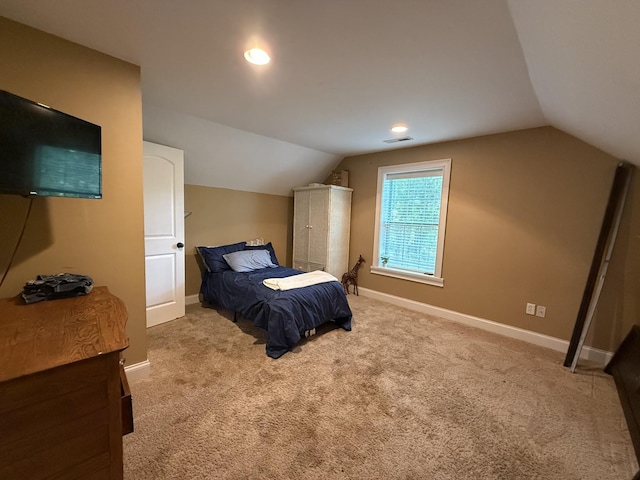 1650 E Beaverdam Rd, Centerville, TN 37033 - bedroom with lofted ceiling, carpet floors, baseboards, and recessed lighting