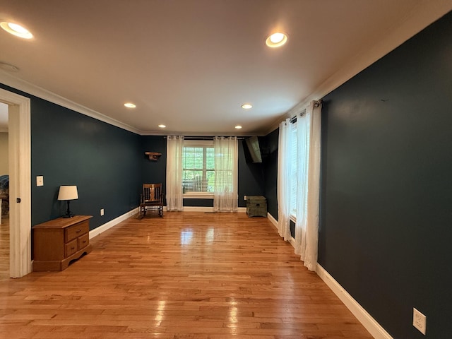 1650 E Beaverdam Rd, Centerville, TN 37033 - spare room with ornamental molding, recessed lighting, baseboards, and light wood-style floors