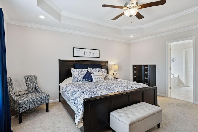 1045 Brayden Dr, Fairview, TN 37062 - bedroom with light colored carpet, a tray ceiling, crown molding, baseboards, and recessed lighting