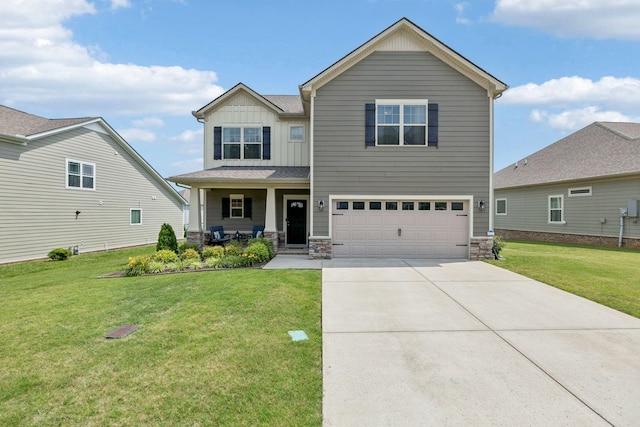 1045 Brayden Dr, Fairview, TN 37062 - craftsman inspired home with board and batten siding, covered porch, stone siding, an attached garage, and a front yard