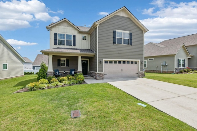 1045 Brayden Dr, Fairview, TN 37062 - craftsman inspired home featuring a garage, board and batten siding, a porch, driveway, and stone siding