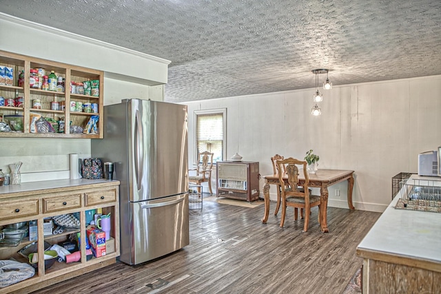 260 Fate Ivy Rd, Monterey, TN 38574 - kitchen with freestanding refrigerator, dark wood-style floors, light countertops, and white microwave
