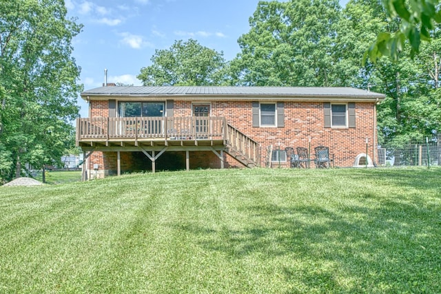 260 Fate Ivy Rd, Monterey, TN 38574 - back of house featuring a deck, brick siding, a yard, and stairs