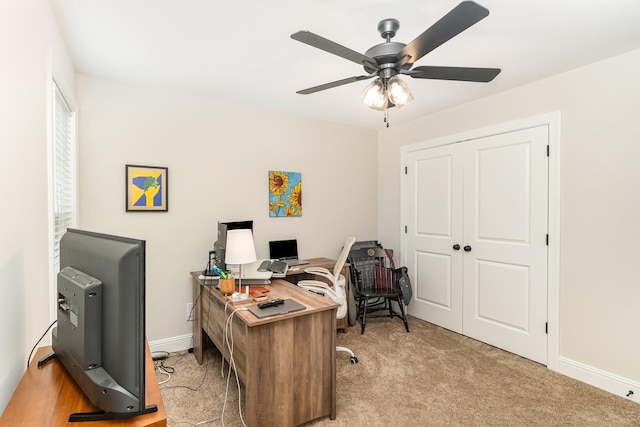 3019 Easy Goer Ln, Greenbrier, TN 37073 - office area featuring ceiling fan, light carpet, and baseboards