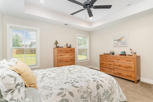 3019 Easy Goer Ln, Greenbrier, TN 37073 - bedroom featuring baseboards, a tray ceiling, recessed lighting, light colored carpet, and ceiling fan
