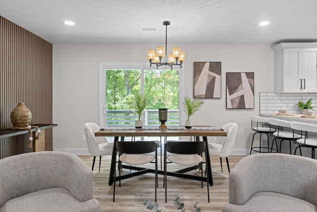 2605 Avalon Hl, Chattanooga, TN 37415 - dining area with a chandelier, baseboards, light wood-style floors, and recessed lighting