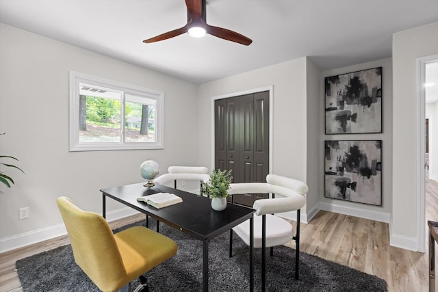 2605 Avalon Hl, Chattanooga, TN 37415 - office area featuring baseboards, light wood-style floors, and a ceiling fan