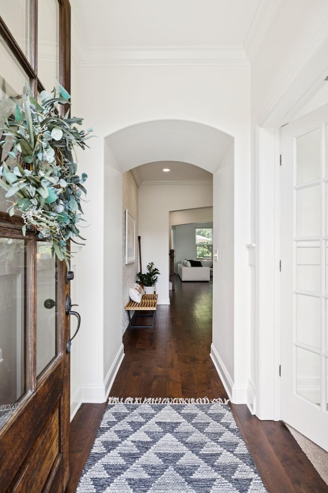 1074 Cantwell Pl, Spring Hill, TN 37174 - foyer with arched walkways, dark wood-style flooring, crown molding, and baseboards