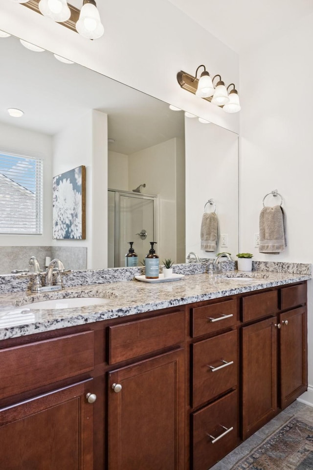 1074 Cantwell Pl, Spring Hill, TN 37174 - full bathroom with a shower stall, double vanity, and tile patterned flooring