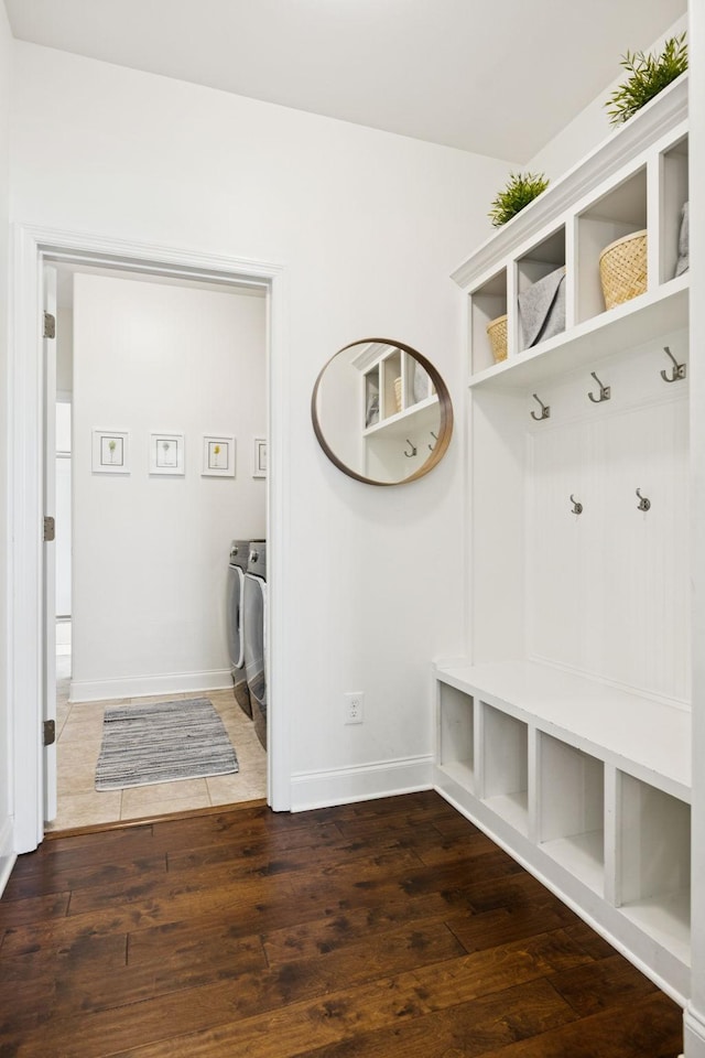 1074 Cantwell Pl, Spring Hill, TN 37174 - mudroom with washing machine and dryer, hardwood / wood-style flooring, and baseboards