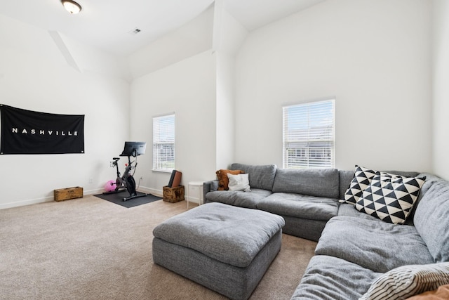 1074 Cantwell Pl, Spring Hill, TN 37174 - carpeted living room with high vaulted ceiling and baseboards