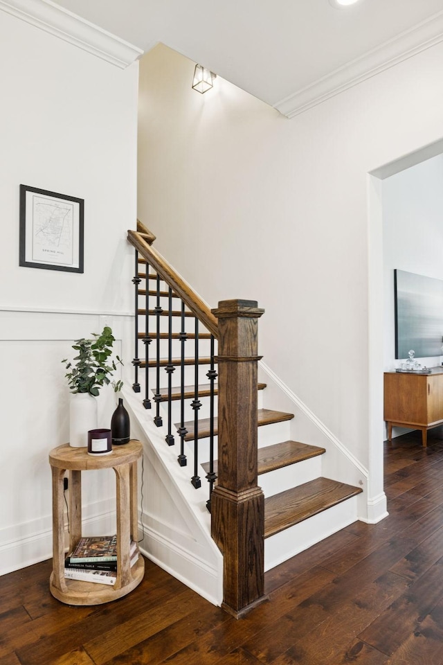 1074 Cantwell Pl, Spring Hill, TN 37174 - stairway featuring ornamental molding, wood-type flooring, and baseboards