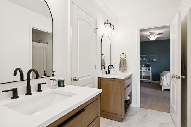 1074 Cantwell Pl, Spring Hill, TN 37174 - ensuite bathroom with ceiling fan, two vanities, and marble finish flooring