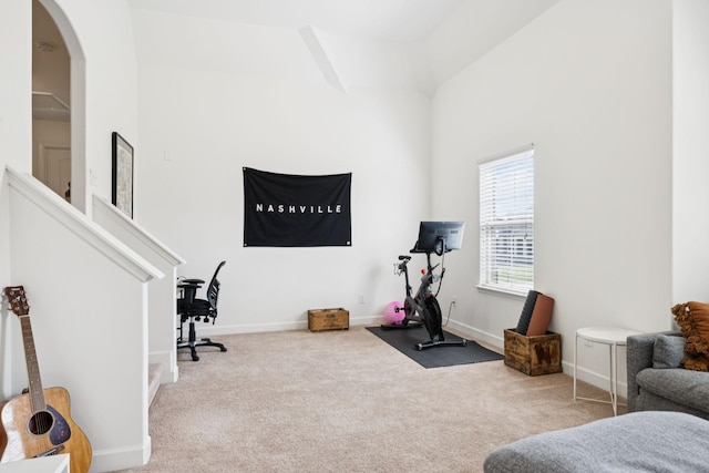 1074 Cantwell Pl, Spring Hill, TN 37174 - exercise room with carpet floors, arched walkways, and baseboards