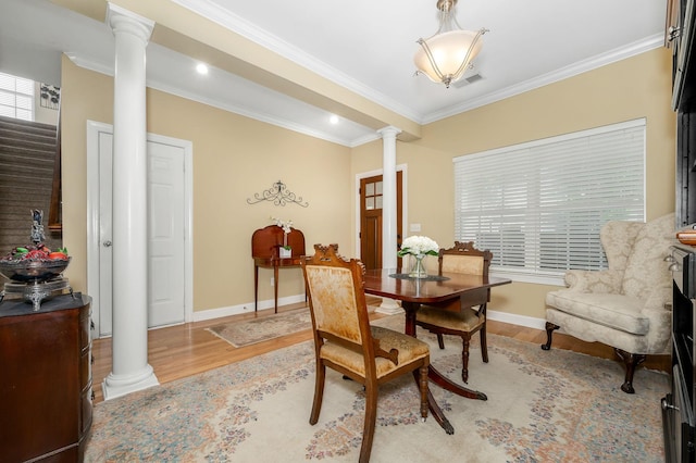 2342 N Tennessee Blvd Unit 601, Murfreesboro, TN 37130 - dining space with ornate columns, wood finished floors, ornamental molding, and baseboards