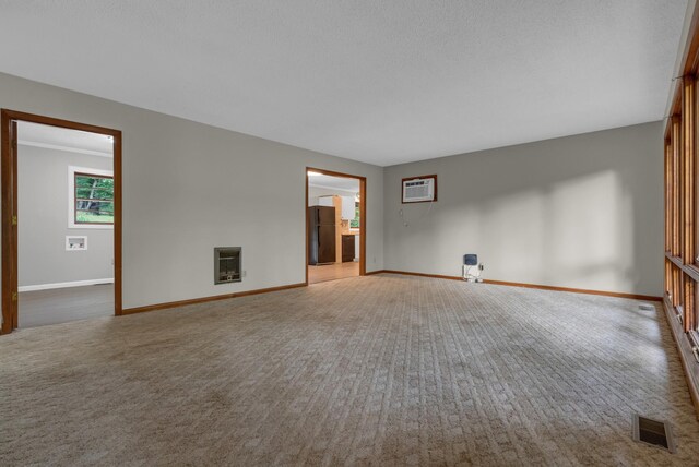 5595 Denmark Rd, Erin, TN 37061 - carpeted spare room featuring heating unit, a wall unit AC, baseboards, and a fireplace