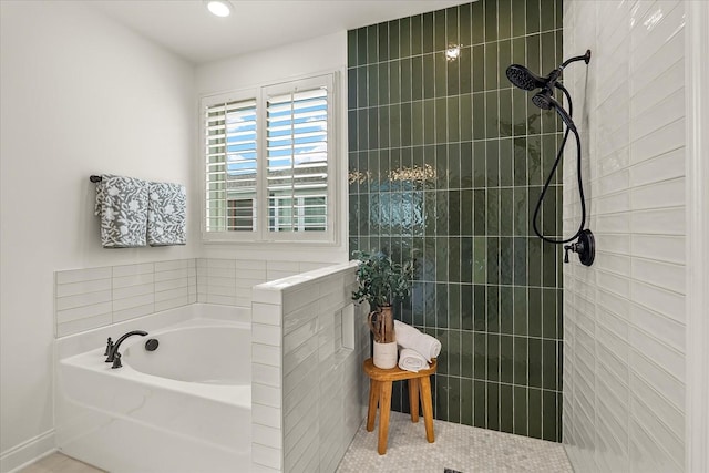 3205 Vinemont Dr, Thompsons Station, TN 37179 - full bath with a bath, walk in shower, and recessed lighting