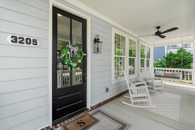 3205 Vinemont Dr, Thompsons Station, TN 37179 - property entrance with a porch and ceiling fan