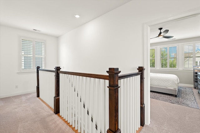 3205 Vinemont Dr, Thompsons Station, TN 37179 - hallway featuring carpet flooring, an upstairs landing, baseboards, and recessed lighting