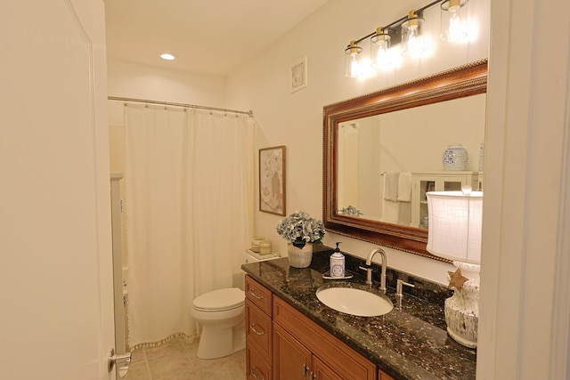 307 Seven Springs Way Unit 304, Brentwood, TN 37027 - bathroom with tile patterned floors, vanity, toilet, curtained shower, and recessed lighting