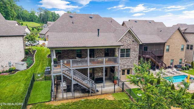 9327 Paradise Valley Ln, Knoxville, TN 37922 - back of house featuring stairway, a fenced backyard, a patio, and a wooden deck