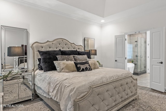 9327 Paradise Valley Ln, Knoxville, TN 37922 - bedroom with ornamental molding, wood finished floors, recessed lighting, and ensuite bathroom