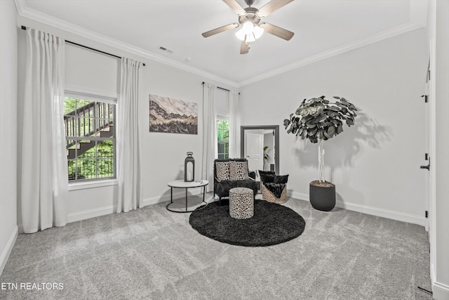 9327 Paradise Valley Ln, Knoxville, TN 37922 - sitting room with carpet flooring, crown molding, and a ceiling fan