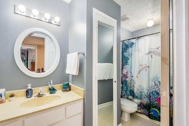 213 Cedarwood Ln, Madison, TN 37115 - bathroom with vanity, a textured ceiling, toilet, and curtained shower