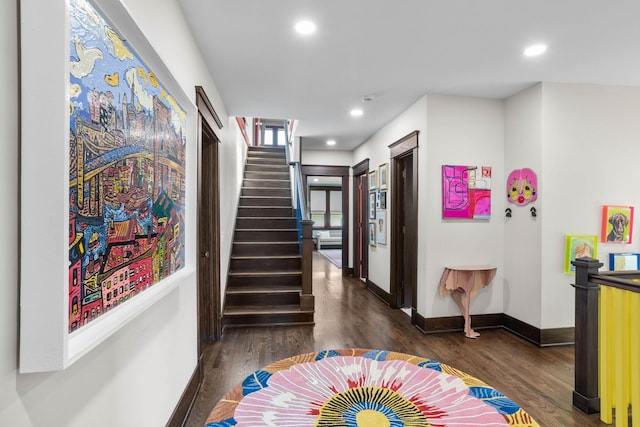1400 Linden Ave, Nashville, TN 37212 - hall featuring wood finished floors, baseboards, stairway, and recessed lighting