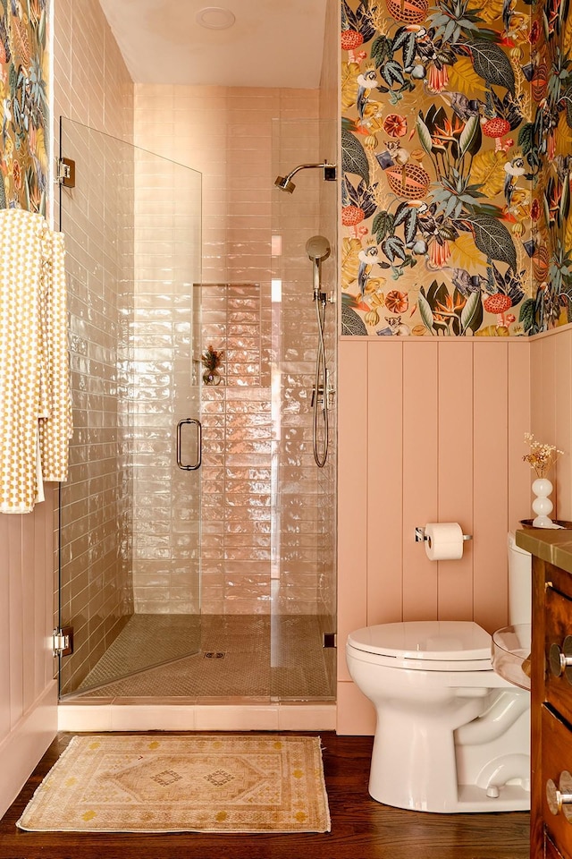 1400 Linden Ave, Nashville, TN 37212 - bathroom featuring toilet, wood finished floors, and a shower stall