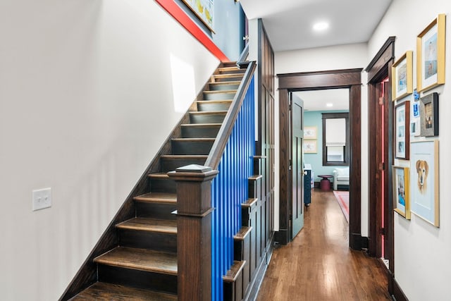 1400 Linden Ave, Nashville, TN 37212 - stairs featuring wood finished floors, recessed lighting, and baseboards