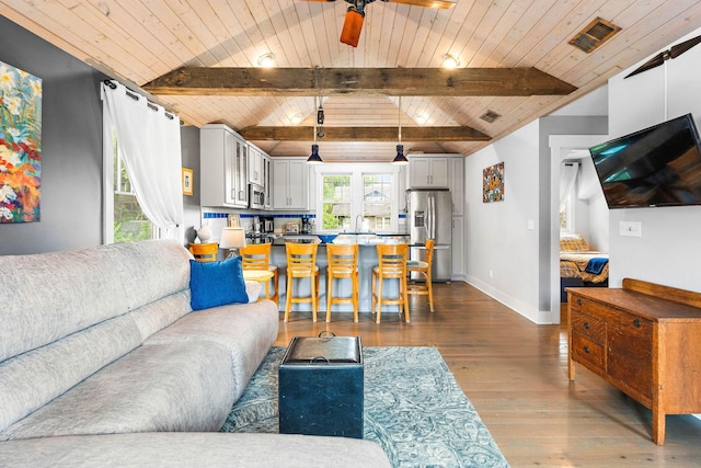 1400 Linden Ave, Nashville, TN 37212 - living area with hardwood / wood-style flooring, ceiling fan, baseboards, and wood ceiling