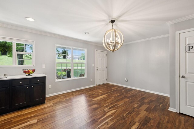2408 Cantor Way, Spring Hill, TN 37174 - unfurnished dining area featuring a chandelier, ornamental molding, wood finished floors, baseboards, and recessed lighting