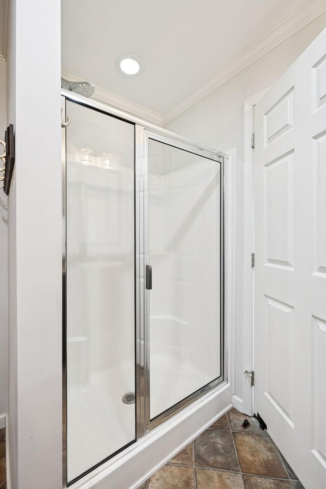 2408 Cantor Way, Spring Hill, TN 37174 - bathroom featuring crown molding and a shower stall