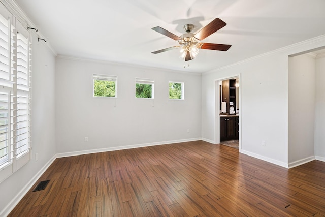 2408 Cantor Way, Spring Hill, TN 37174 - empty room featuring dark wood finished floors, crown molding, baseboards, and ceiling fan