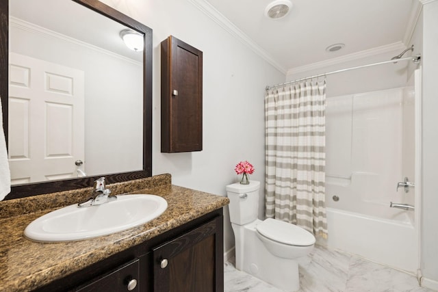 2408 Cantor Way, Spring Hill, TN 37174 - full bathroom with marble finish flooring, vanity, ornamental molding, toilet, and shower / bath combo