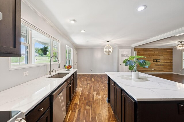 2408 Cantor Way, Spring Hill, TN 37174 - kitchen with dishwasher, a sink, dark wood-type flooring, dark brown cabinetry, and healthy amount of natural light