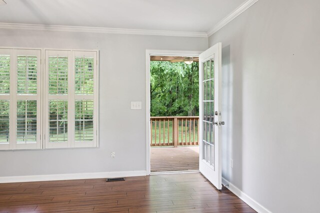 2408 Cantor Way, Spring Hill, TN 37174 - doorway featuring baseboards, wood finished floors, and crown molding