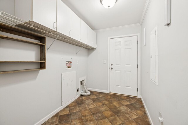 2408 Cantor Way, Spring Hill, TN 37174 - laundry room with cabinet space, baseboards, crown molding, hookup for a washing machine, and dark stone finish flooring