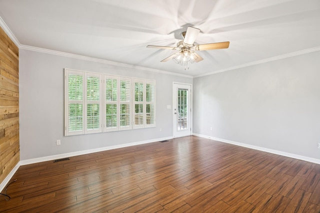 2408 Cantor Way, Spring Hill, TN 37174 - empty room featuring a ceiling fan, baseboards, crown molding, and dark wood-style flooring