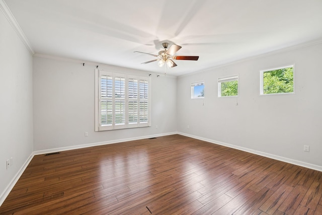 2408 Cantor Way, Spring Hill, TN 37174 - unfurnished room with ceiling fan, crown molding, baseboards, and dark wood-type flooring