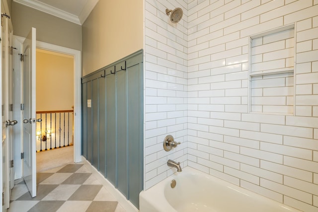 3448 Colebrook Dr, Thompsons Station, TN 37179 - bathroom with ornamental molding, shower / bathtub combination, and tile patterned floors