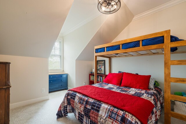 3448 Colebrook Dr, Thompsons Station, TN 37179 - bedroom featuring carpet, baseboards, lofted ceiling, and crown molding
