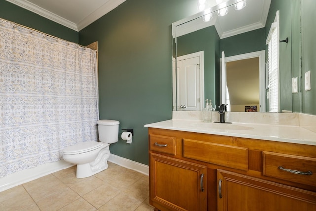 3448 Colebrook Dr, Thompsons Station, TN 37179 - bathroom featuring vanity, toilet, ornamental molding, tile patterned flooring, and baseboards