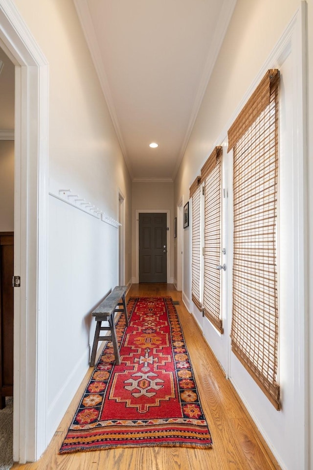 3448 Colebrook Dr, Thompsons Station, TN 37179 - hall with crown molding, light wood finished floors, baseboards, and recessed lighting