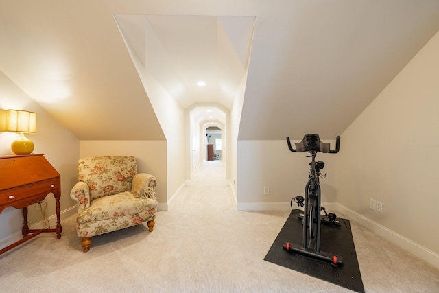 3448 Colebrook Dr, Thompsons Station, TN 37179 - workout area with lofted ceiling, carpet flooring, and baseboards